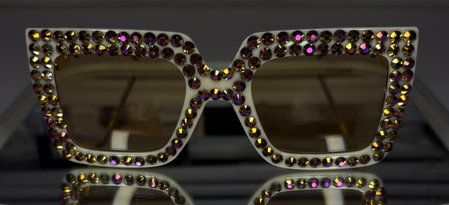 Cream Rhinestone Glasses